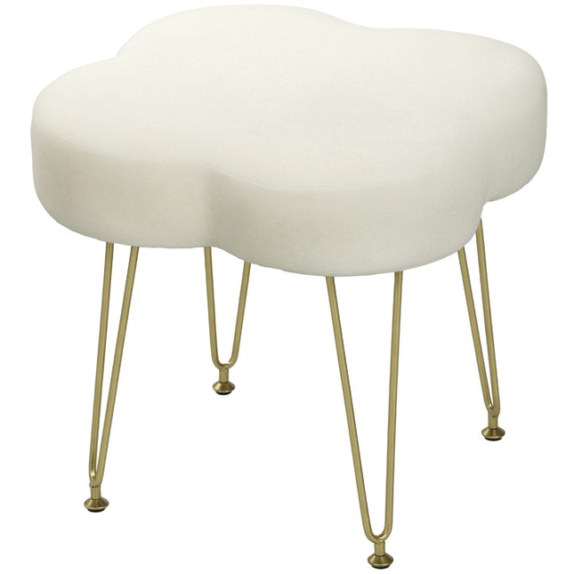 Clover-Shaped Ottoman, Velvet Upholstery, Cream, Steel Legs