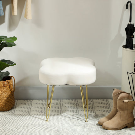 Clover-Shaped Ottoman, Velvet Upholstery, Cream, Steel Legs