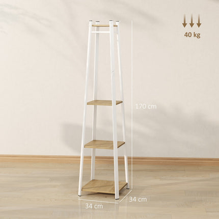 Steel coat hanger with hooks - White, 4 levels, 170 cm