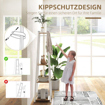 Steel coat hanger with hooks - White, 4 levels, 170 cm
