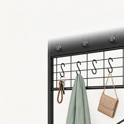 Coat Rack & Shoe Shelf with Drawers – Black, Metal Frame