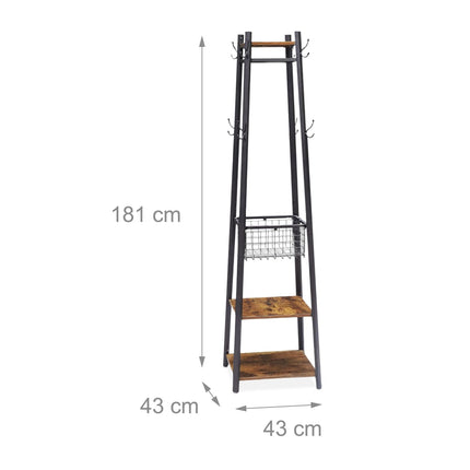 Coat Rack Stand with 8 Hooks, 3 Shelves, Basket