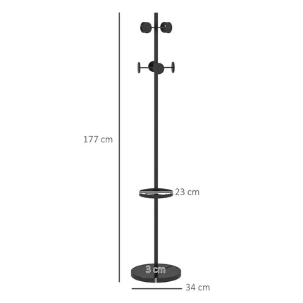 Metal coat hanger with 8 hooks, walnut finish, 177 cm