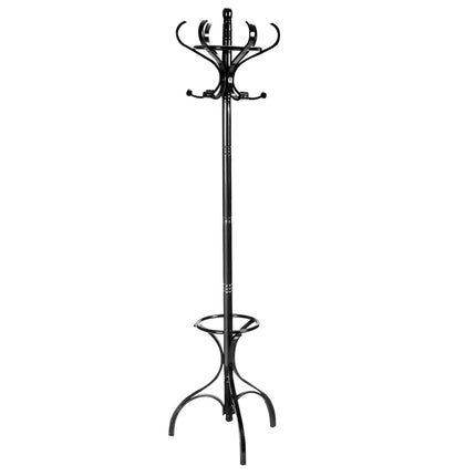 Coat Rack with 12 Hooks and Umbrella Stand, Birch Wood