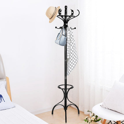 Coat Rack with 12 Hooks and Umbrella Stand, Birch Wood