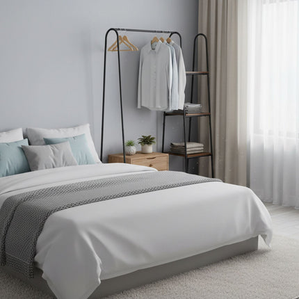 Coat Rack with 5 Shelves – Metal Frame, Wood-Effect