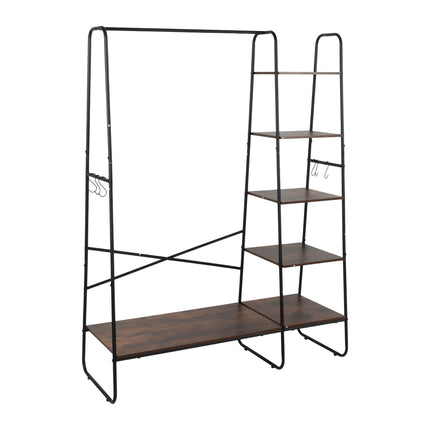 Coat Rack with 6 Shelves – Metal Frame, Wood-Effect