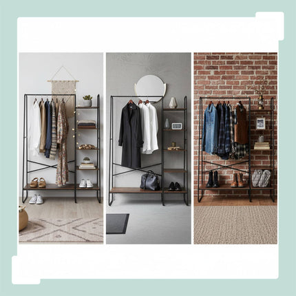 Coat Rack with 6 Shelves – Metal Frame, Wood-Effect