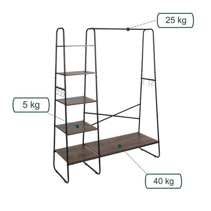 Coat Rack with 6 Shelves – Metal Frame, Wood-Effect