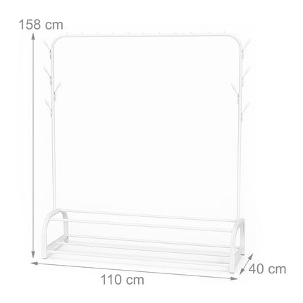 Coat Rack with Clothes Rail, 2 Shelves, 8 Hooks