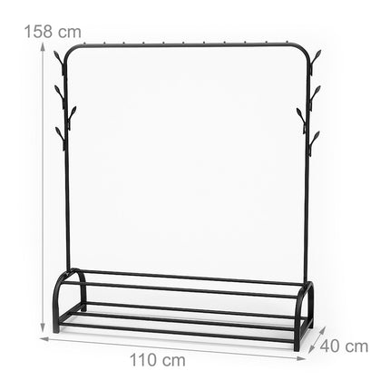Coat Rack with Clothes Rail, 2 Shelves, 8 Hooks