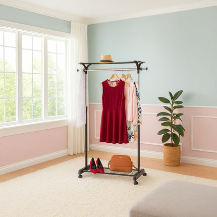 Coat Rack with Shelves and Wheels – Adjustable Storage