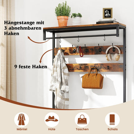 Coat Rack with Shoe Bench, Hooks, Drawer, and Shelf