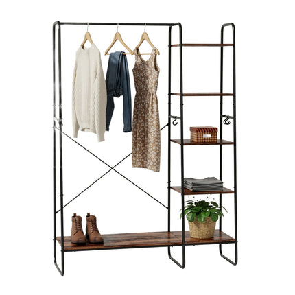 Coat Rack with Shoe Shelf, Metal Frame, Wood Shelves