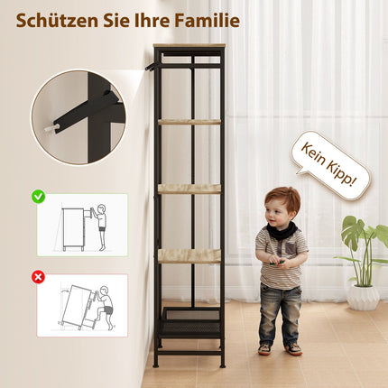 Coat Rack with Shoe Shelf and Safety Strap, Oak