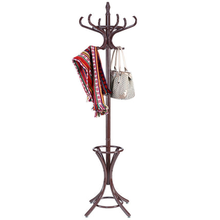 Coat Rack with Umbrella Stand, 12 Hooks, Brown