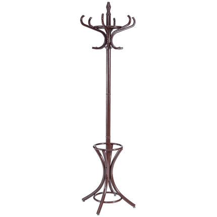 Coat Rack with Umbrella Stand, 12 Hooks, Brown