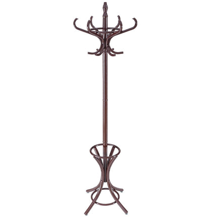Coat Rack with Umbrella Stand, 12 Hooks, Brown