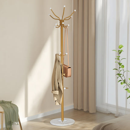 Coat Rack with Umbrella Stand, 16 Hooks, Marble Base