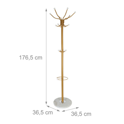 Coat Rack with Umbrella Stand, 16 Hooks, Marble Base