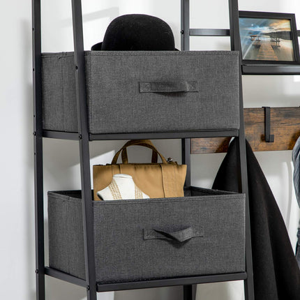 Rustic brown coat hanger with bench & fabric drawers, 185cm