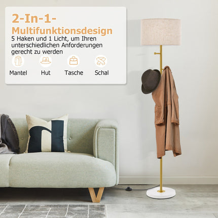 Coat Stand Floor Lamp, 5 Hooks, E27 Base, Foot Switch