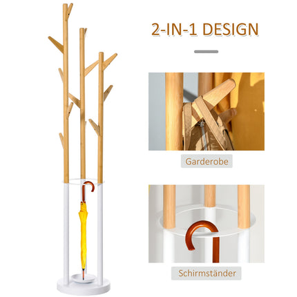 Coat and umbrella stand with 13 hooks, metal, natural white