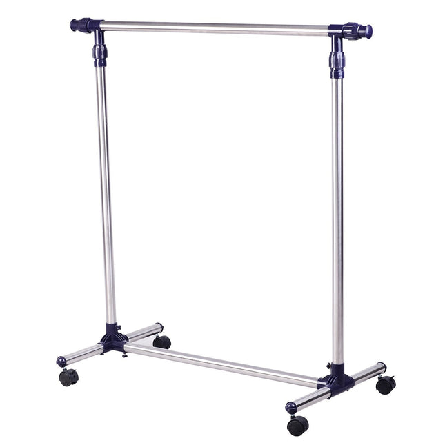 Adjustable clothes rack with wheels - stainless steel rail
