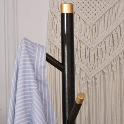 Standing metal coat hanger, 6 hooks, walnut finish, 180 cm