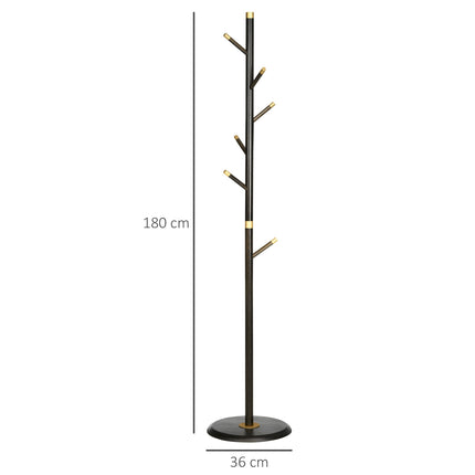 Standing metal coat hanger, 6 hooks, walnut finish, 180 cm