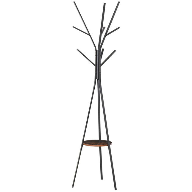 Clothes rack in brown metal with shelf - 8 hooks, 45x45x180cm