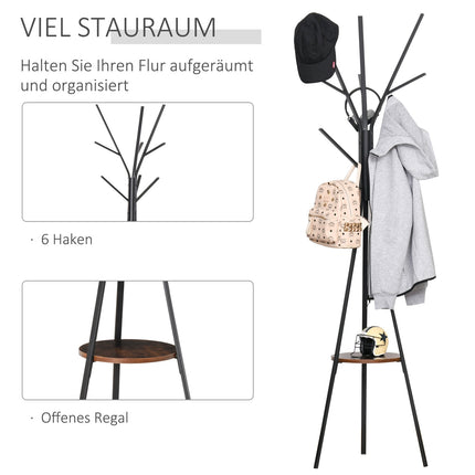 Clothes rack in brown metal with shelf - 8 hooks, 45x45x180cm