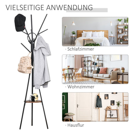Clothes rack in brown metal with shelf - 8 hooks, 45x45x180cm