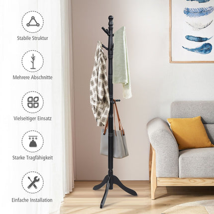 Coat rack with 9 hooks free-standing clothes rack with adjustable height 175 cm black