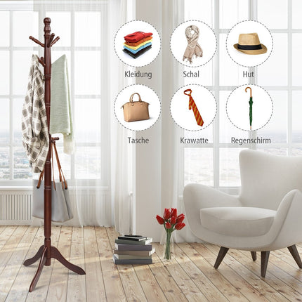 Coat rack with 9 hooks free-standing clothes rack with adjustable height 175 cm brown