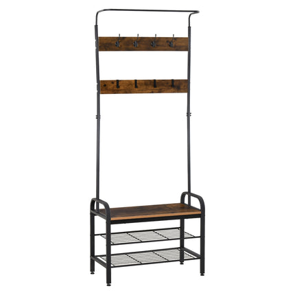 Black MDF coat and shoe rack - 8 hooks, 2 shelves
