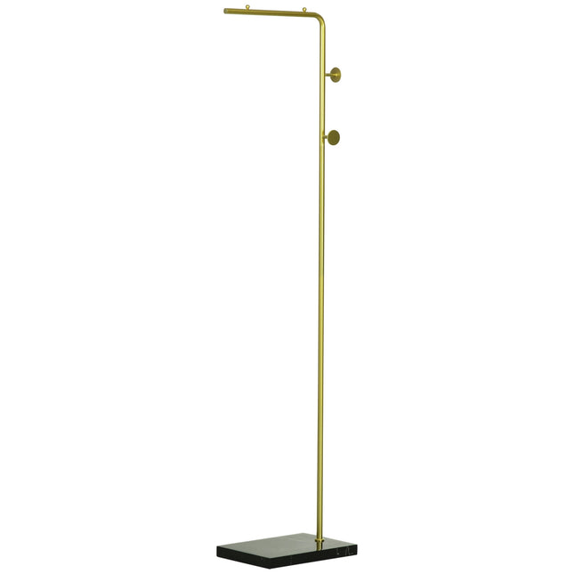 Clothes hanger with hooks, marble base - gold & black, 35x25x170 cm
