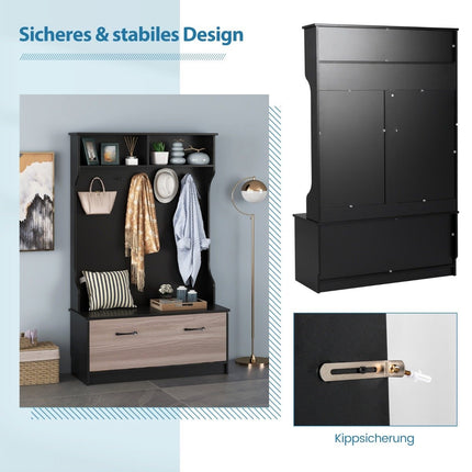 Coat stand with bench & 5 double hooks coat rack hallway coat rack 100 x 40 x 160 cm black