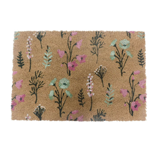 Kokosnoot deurmat, botanisch design, 60 x 40 cm