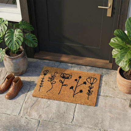 Coconut Fibre Doormat, Botanical Design, 60x40 cm