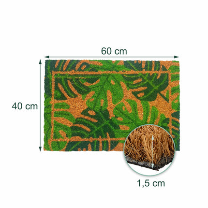 Coconut Fibre Doormat, Botanical Design, 60x40 cm