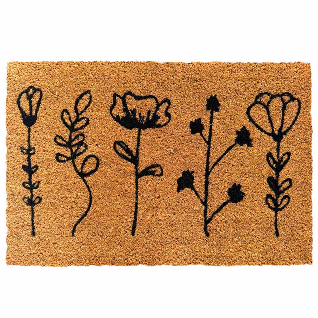 Deurmat van kokosvezel, botanisch design, 60x40 cm