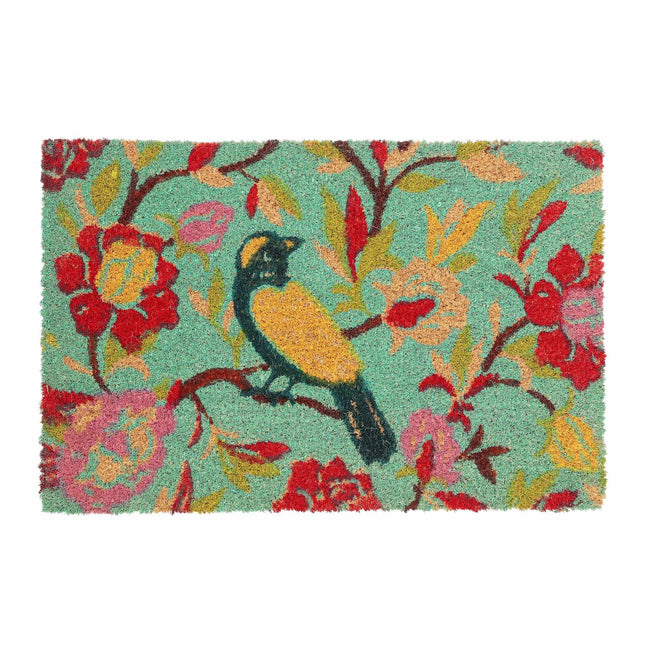 Coconut fiber doormat with bird motif