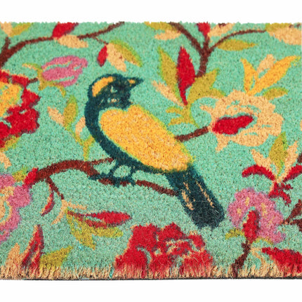 Coconut fiber doormat with bird motif