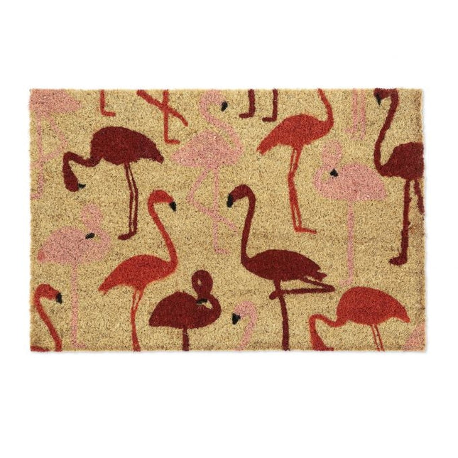 Coconut fiber doormat with flamingos