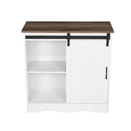 Coffee Bar Cabinet, 31.5 In, Barn Door, 3-Tier Storage