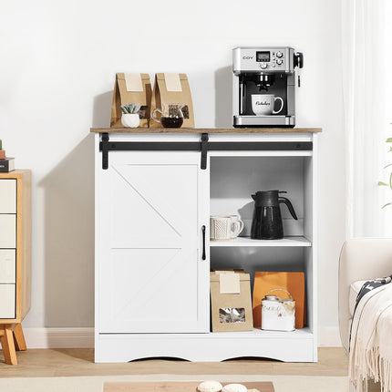 Coffee Bar Cabinet, 31.5 In, Barn Door, 3-Tier Storage