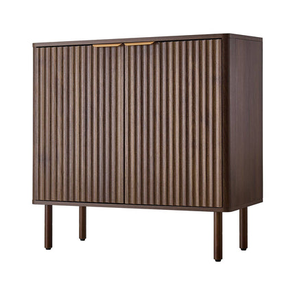 Coffee Bar Cabinet, Fluted Barn Door, Walnut 80x37.5x80 cm