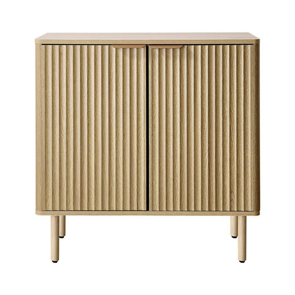 Coffee Bar Cabinet, Fluted Oak, 2 Barn Doors, 80 cm