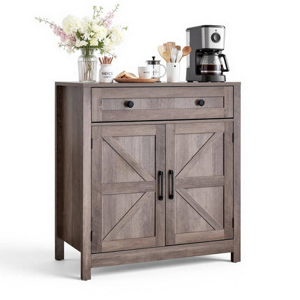Coffee Bar Cabinet With Drawer and Barn Doors, Gray